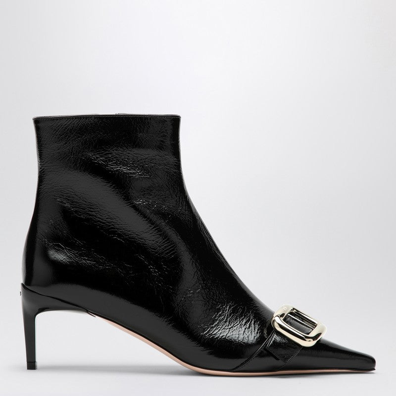 ROGER VIVIER Viv Canard Leather Ankle Boots Black 