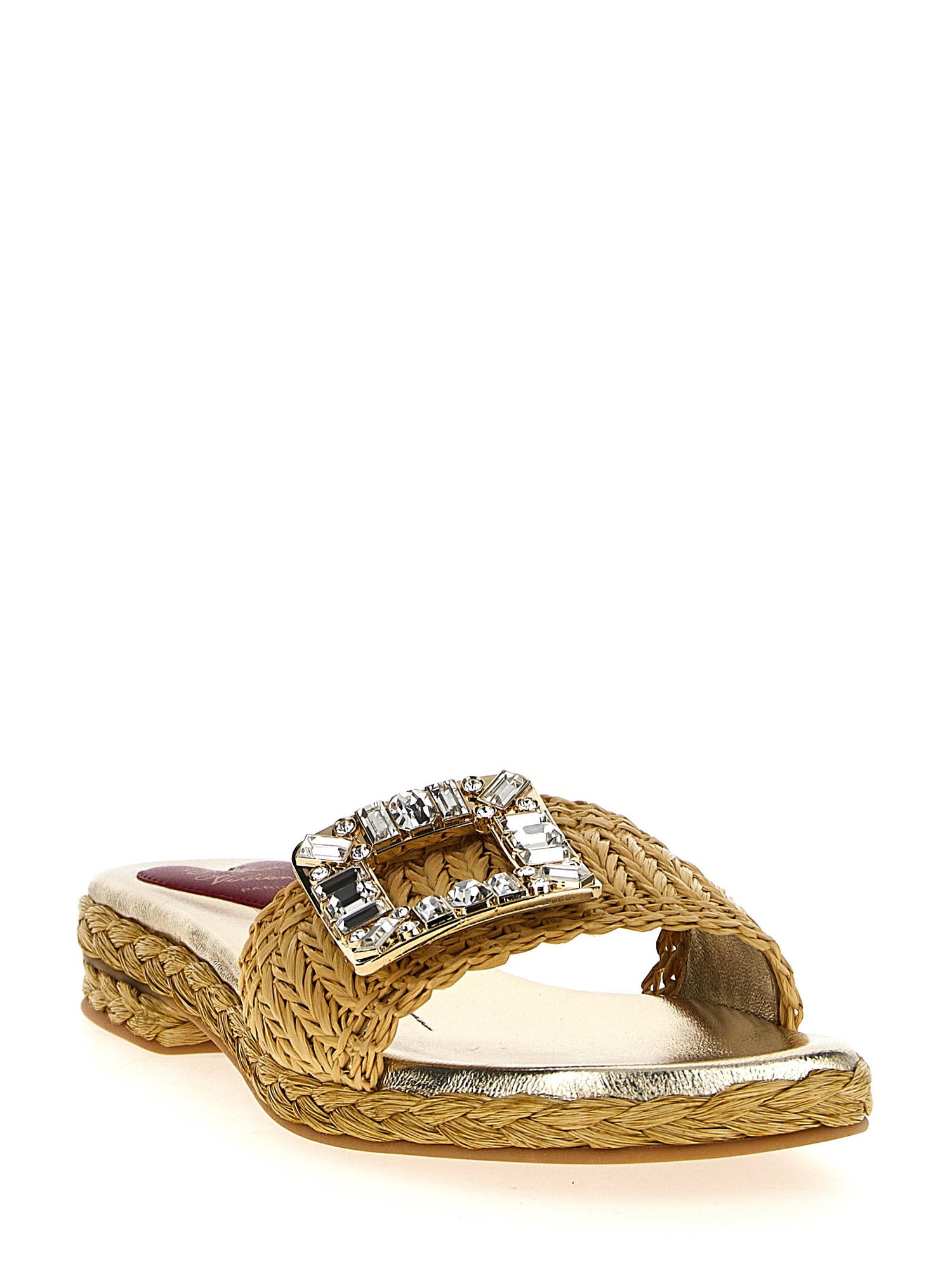 Roger Vivier Raffia Jewel Sandals Beige