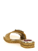 Roger Vivier Raffia Jewel Sandals Beige