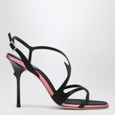 Roger Vivier Black Satin Rhinestone-Buckle Heeled Sandals Black