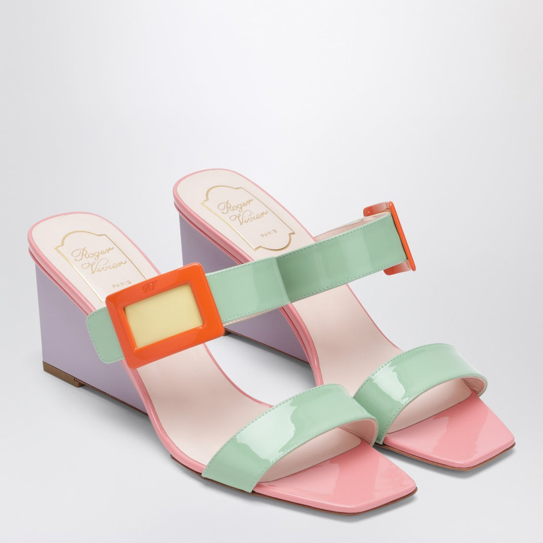 Roger Vivier Belle Vivier Patent Wedge Mules Multicolor