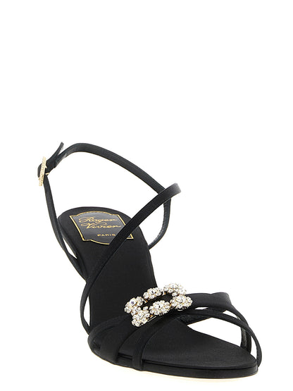 Roger Vivier Mini Flower Strass Sandals Black