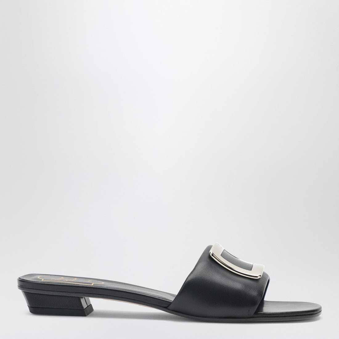 Roger Vivier Square Buckle Leather Slides Black