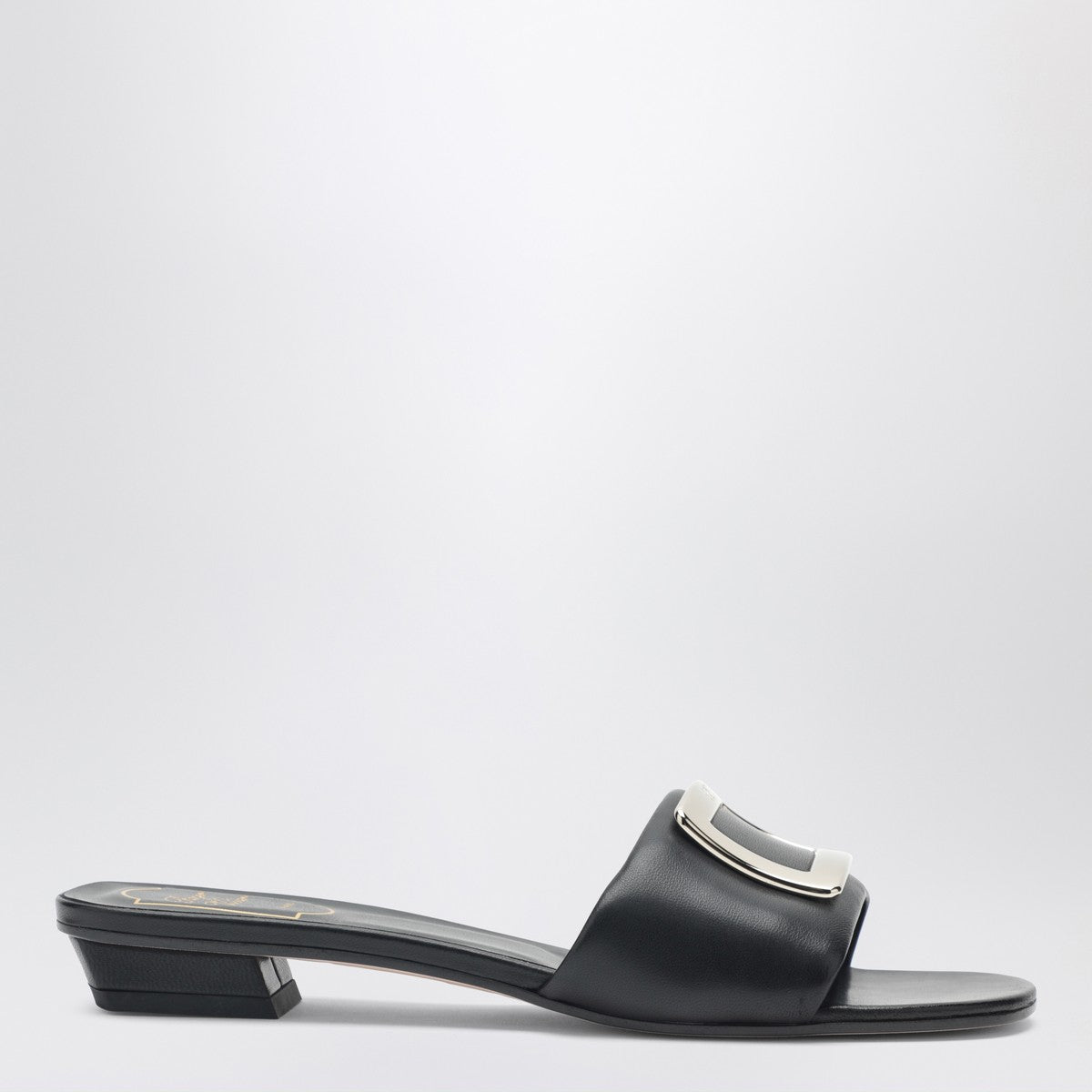 Roger Vivier Square Buckle Leather Slides Black