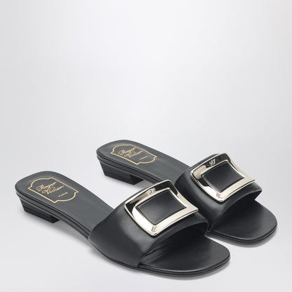 Roger Vivier Square Buckle Leather Slides Black