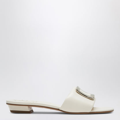 Roger Vivier Square Leather Slides White
