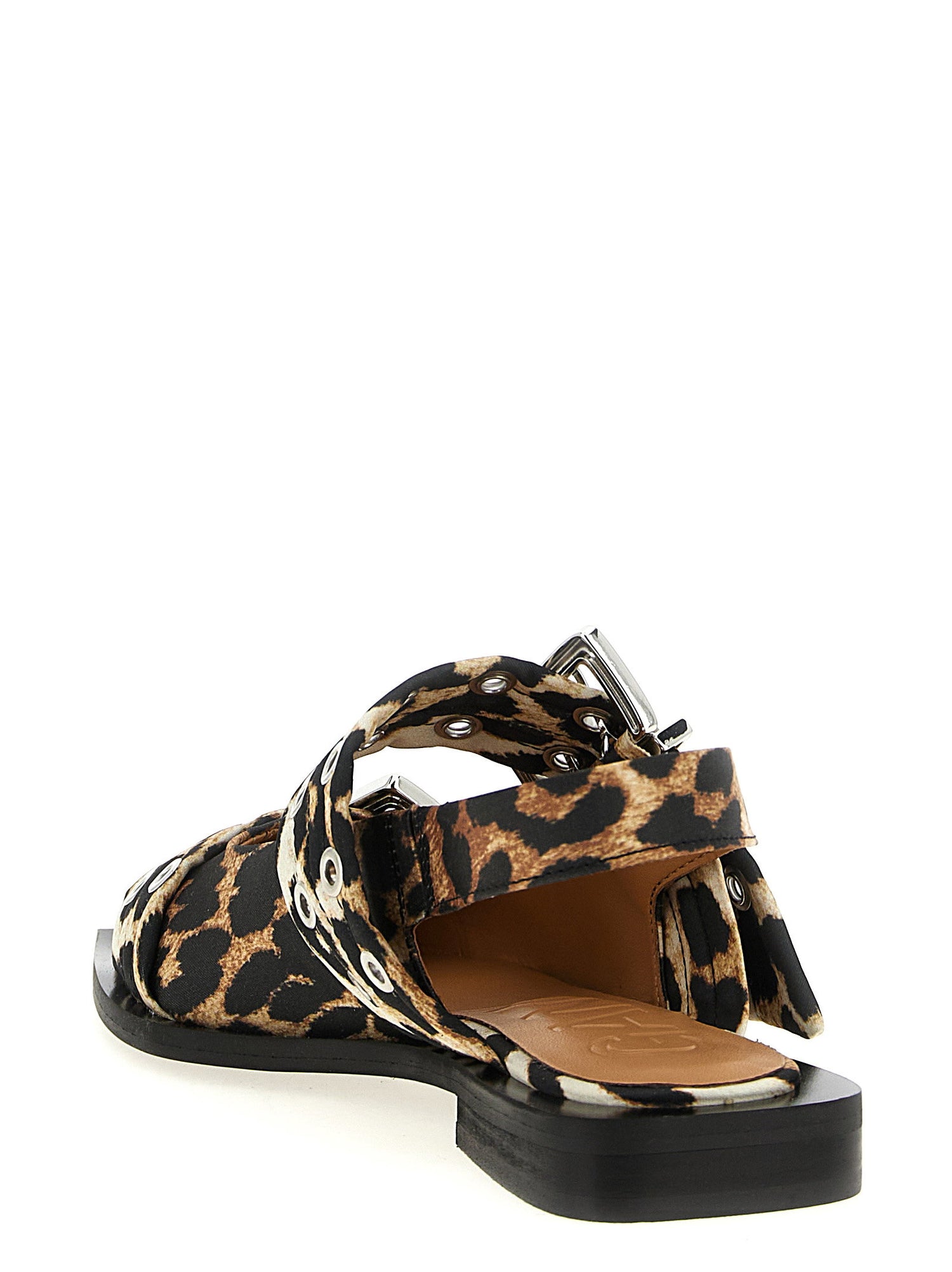 Ganni Leopard Satin Feminine Buckle Slingback Multicolor