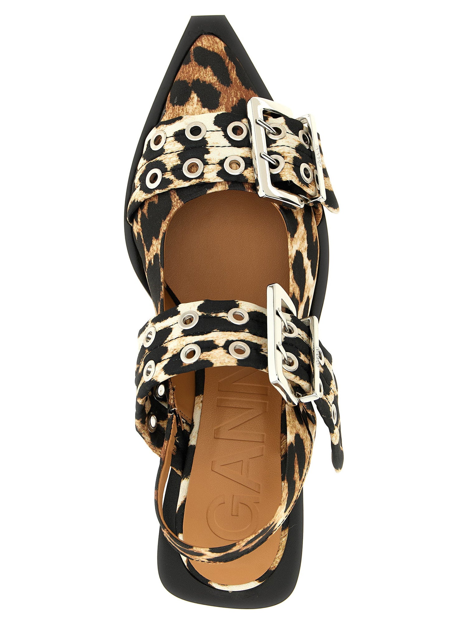 Ganni Leopard Satin Feminine Buckle Slingback Multicolor