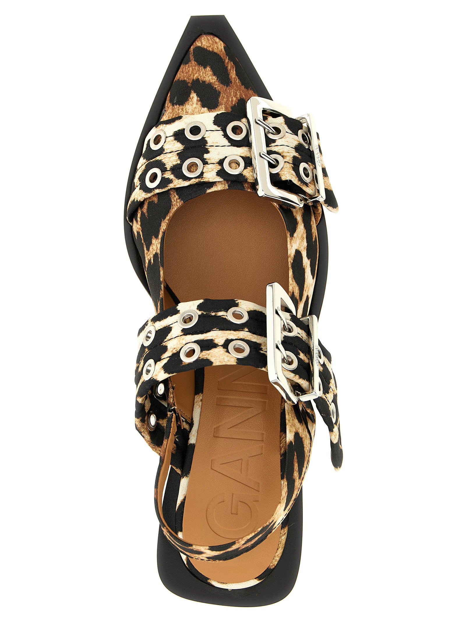 Ganni Leopard Satin Feminine Buckle Slingback Multicolor
