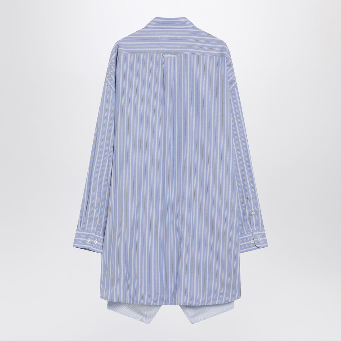 Maison Margiela Light Blue Striped Cotton Shirtdress with Ruched Waist Multicolor