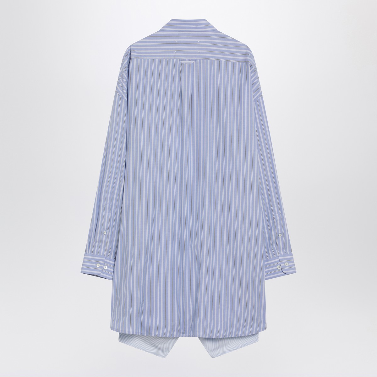 Maison Margiela Light Blue Striped Cotton Shirtdress with Ruched Waist Multicolor