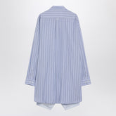 Maison Margiela Light Blue Striped Cotton Shirtdress with Ruched Waist Multicolor