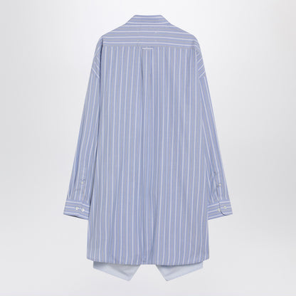 Maison Margiela Light Blue Striped Cotton Shirtdress with Ruched Waist Multicolor