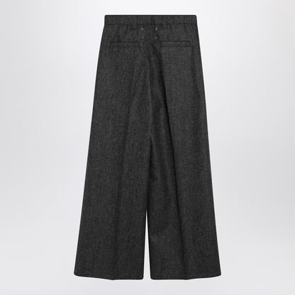 Maison Margiela Wide-Leg High-Rise Textured Wool Trousers Grey