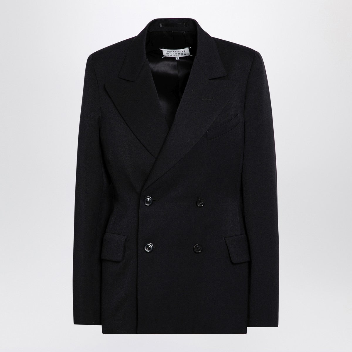 Maison Margiela Black Double-Breasted Wool Jacket with Peaked Lapels Black