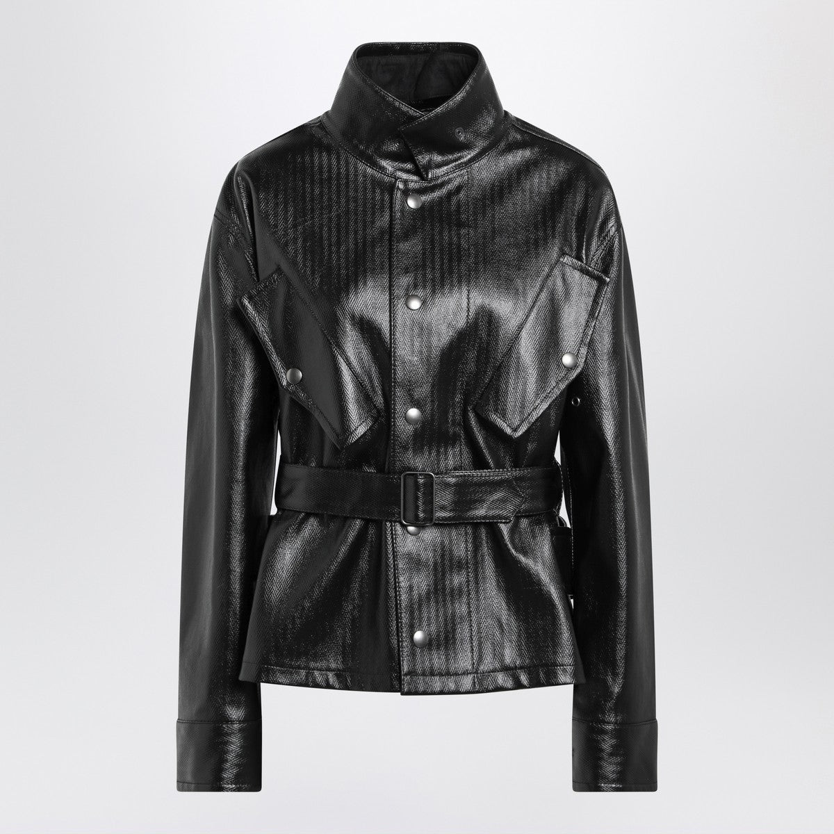 Maison Margiela Black Glossy Laminated Cotton Belted Jacket Black