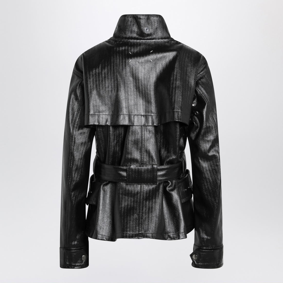 Maison Margiela Black Glossy Laminated Cotton Belted Jacket Black