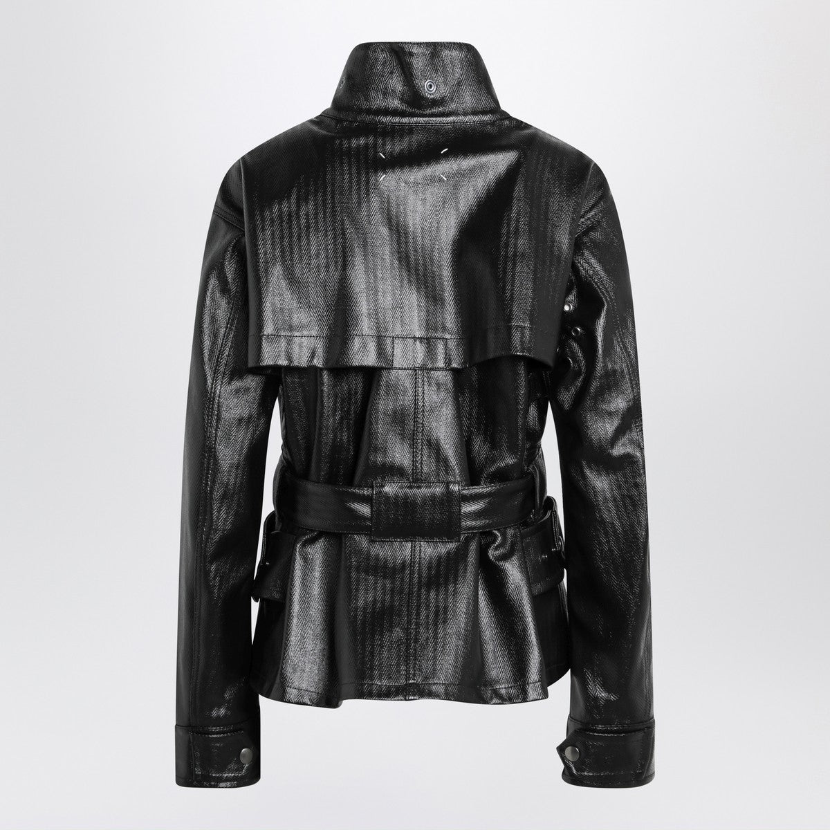 Maison Margiela Black Glossy Laminated Cotton Belted Jacket Black