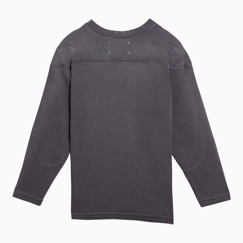 Maison Margiela Aubergine Cotton Crewneck Sweater With Tonal Logo Purple