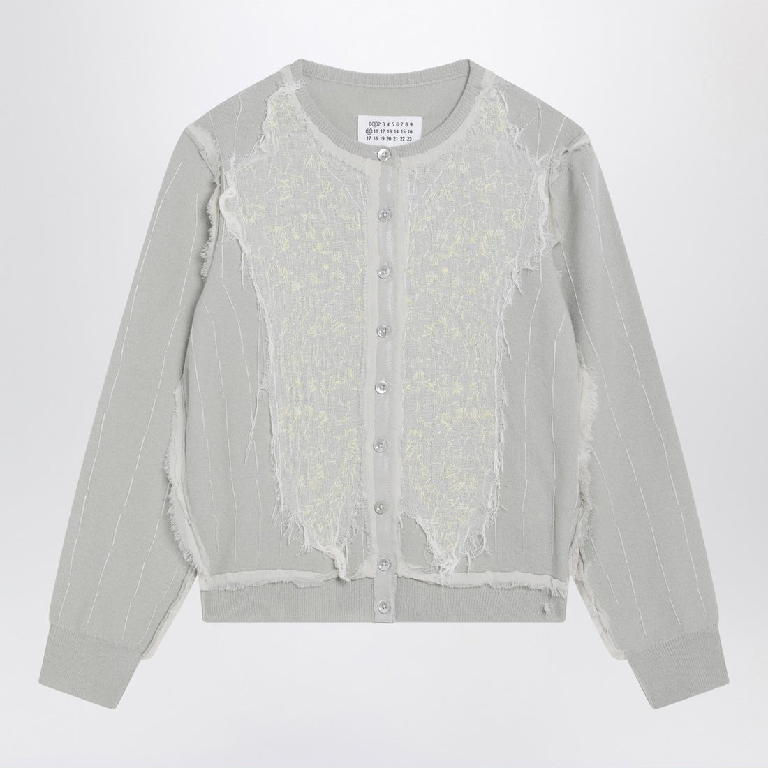 Maison Margiela Light Green Wool Cardigan with Embroidered Panel Inserts Green