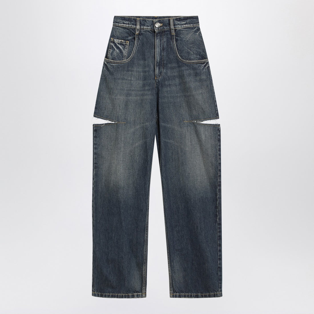 Maison Margiela Blue Ripped Tapered High-Waist Jeans White