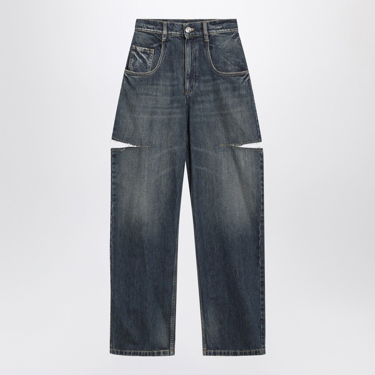 Maison Margiela Blue Ripped Tapered High-Waist Jeans White