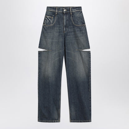 Maison Margiela Blue Ripped Tapered High-Waist Jeans White