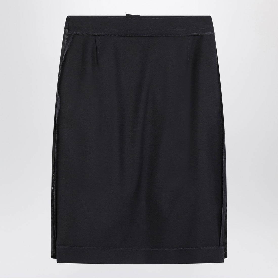 Maison Margiela Navy Blue Wool-Blend Pencil Skirt with Satin Side Panels Blue