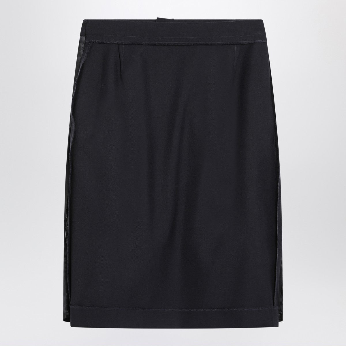 Maison Margiela Navy Blue Wool-Blend Pencil Skirt with Satin Side Panels Blue