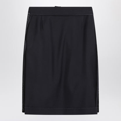 Maison Margiela Navy Blue Wool-Blend Pencil Skirt with Satin Side Panels Blue