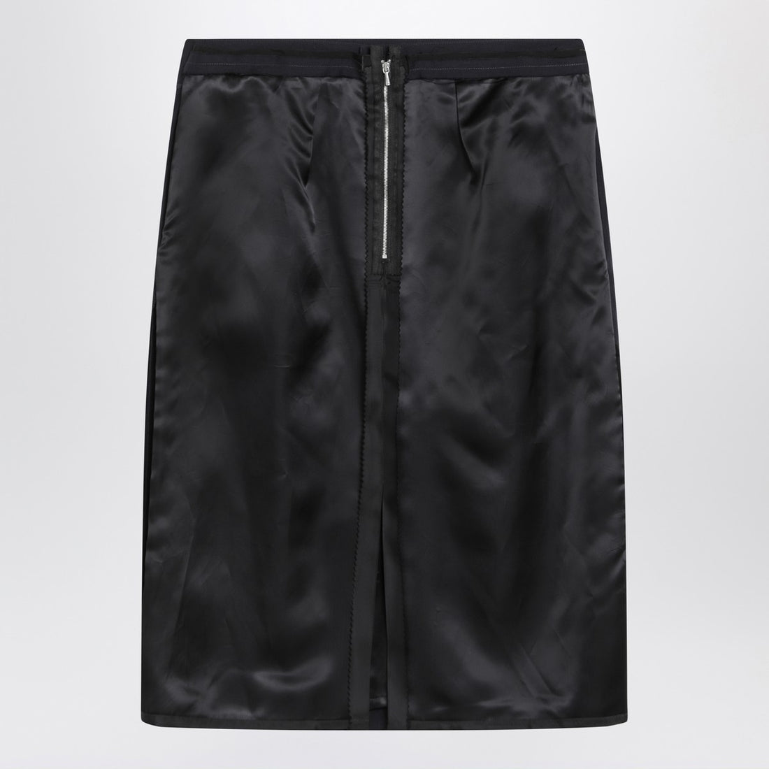 Maison Margiela Navy Blue Wool-Blend Pencil Skirt with Satin Side Panels Blue