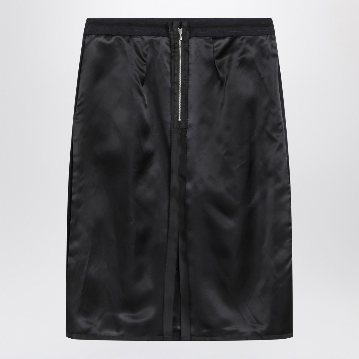 Maison Margiela Navy Blue Wool-Blend Pencil Skirt with Satin Side Panels Blue