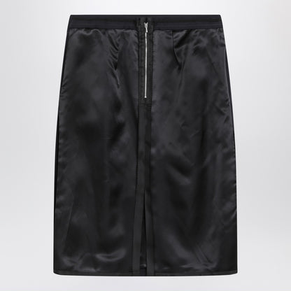 Maison Margiela Navy Blue Wool-Blend Pencil Skirt with Satin Side Panels Blue