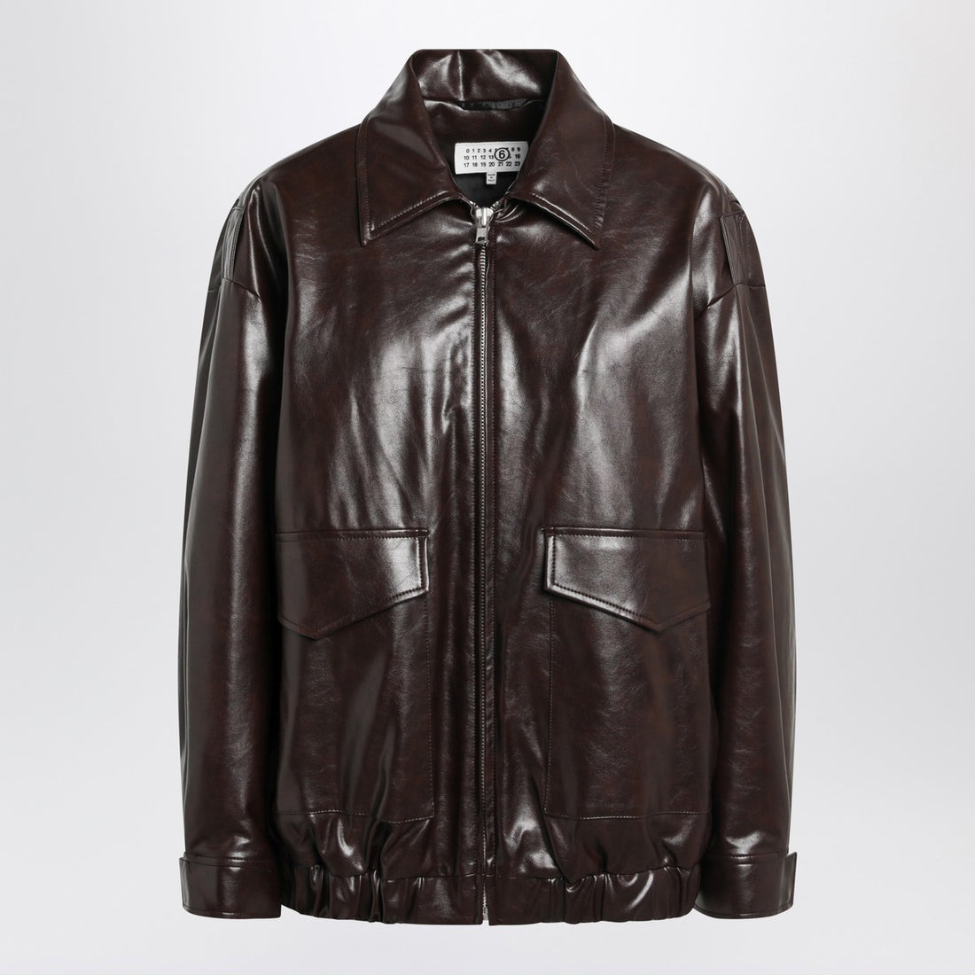 MM6 Maison Margiela Burgundy Eco-Leather Jacket with Classic Collar Burgundy