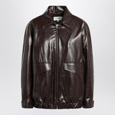 MM6 Maison Margiela Burgundy Eco-Leather Jacket with Classic Collar Burgundy