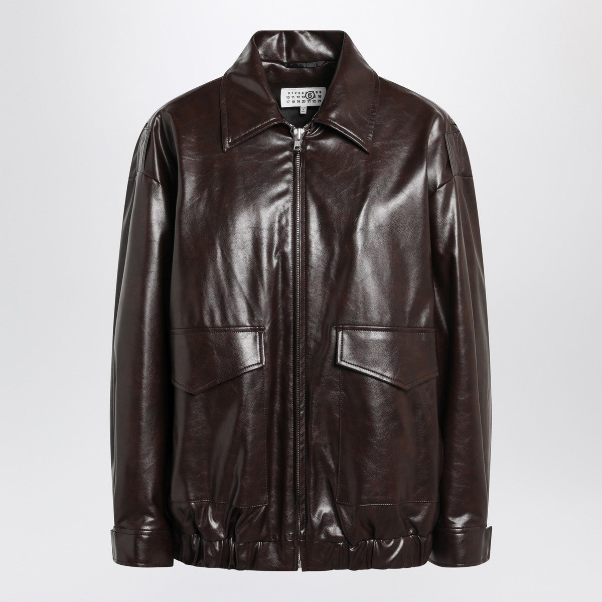MM6 Maison Margiela Burgundy Eco-Leather Jacket with Classic Collar Burgundy