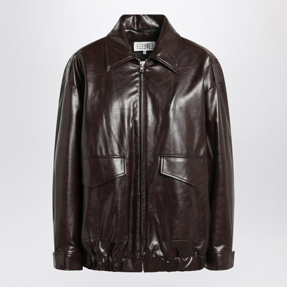 MM6 Maison Margiela Burgundy Eco-Leather Jacket with Classic Collar Burgundy