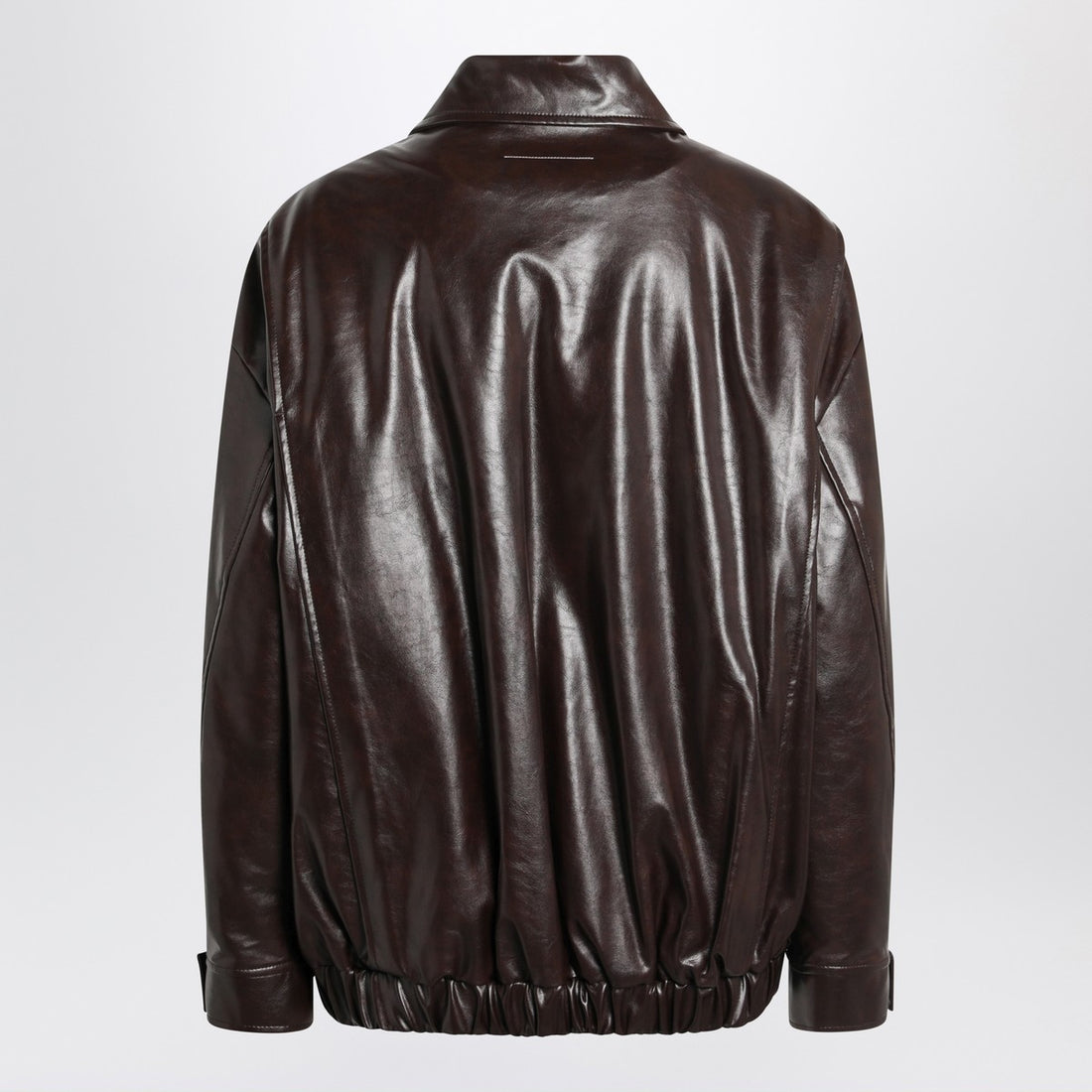 MM6 Maison Margiela Burgundy Eco-Leather Jacket with Classic Collar Burgundy