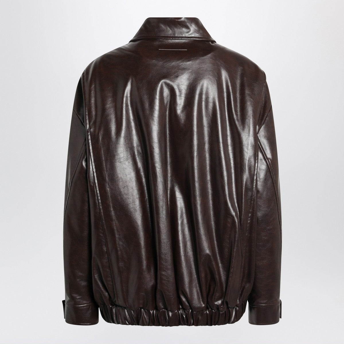 MM6 Maison Margiela Burgundy Eco-Leather Jacket with Classic Collar Burgundy