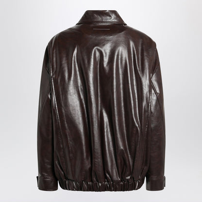 MM6 Maison Margiela Burgundy Eco-Leather Jacket with Classic Collar Burgundy