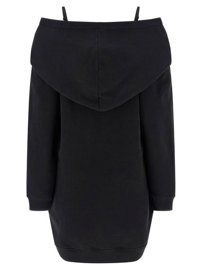 Mm6 Maison Margiela Off-shoulder Hooded Dress Black