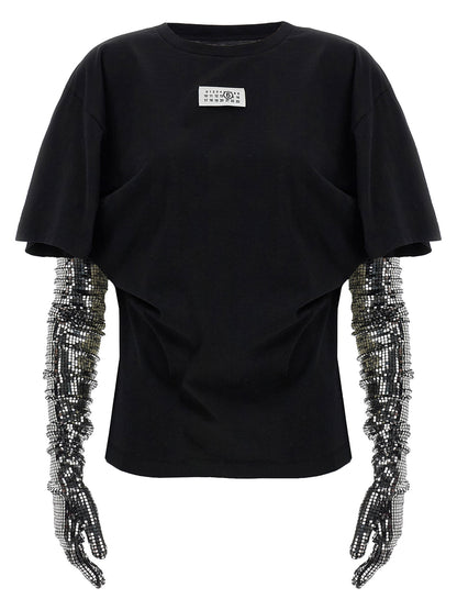Mm6 Maison Margiela Sequin Gloves T-shirt Black