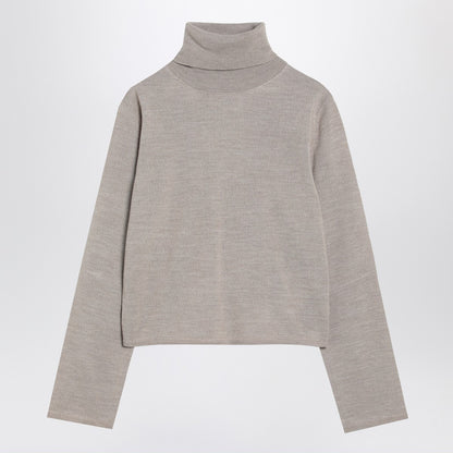 MM6 Maison Margiela Beige Wool-Blend Turtleneck Sweater with Black Elbow Patches Beige