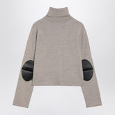 MM6 Maison Margiela Beige Wool-Blend Turtleneck Sweater with Black Elbow Patches Beige
