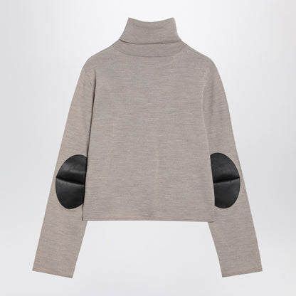 MM6 Maison Margiela Beige Wool-Blend Turtleneck Sweater with Black Elbow Patches Beige