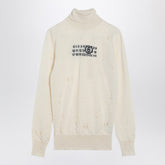 MM6 Maison Margiela Distressed Virgin Wool Turtleneck Sweater with Numeric Signature White