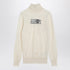 MM6 Maison Margiela Distressed Virgin Wool Turtleneck Sweater with Numeric Signature White