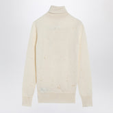 MM6 Maison Margiela Distressed Virgin Wool Turtleneck Sweater with Numeric Signature White