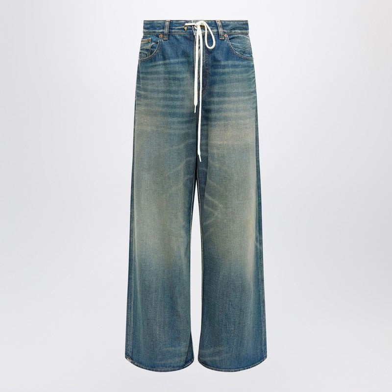 MM6 Maison Margiela Wide-Leg Washed Blue Jeans with Drawstring Waist Blue