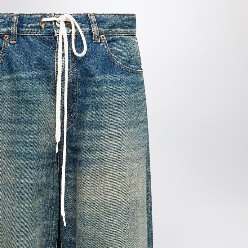 MM6 Maison Margiela Wide-Leg Washed Blue Jeans with Drawstring Waist Blue